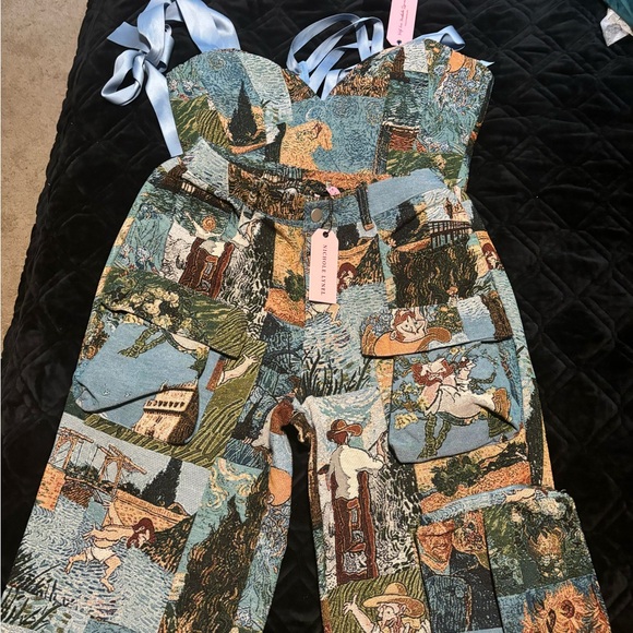 Colorful Printed Jumpsuit with Blue Straps - Picture 3 of 4